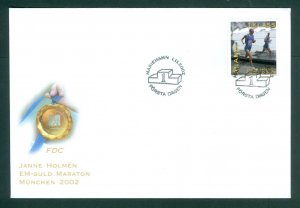 Aland. 2002 FDC. Eur. Gold Marathon Run, Munchen Germany. Janne Holmen. Sc # 209