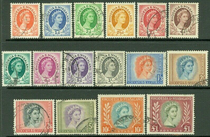 EDW1949SELL : RHODESIA & NYASALAND 1954-56 Sc #141-55 Cplt set. VF, Used Cat $63