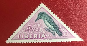 1953 Liberia Sc 344 unused 5c Kingfisher CV$1.75 Lot 1919