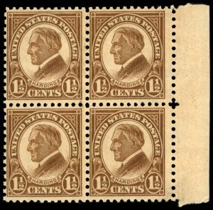 US Sc 633 MH/MNH BLOCK of 4 - 1927 1½¢ - Harding - See Description