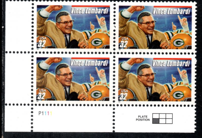 US Scott #3149 PB of 4 Vince Lombardi #P111 LL NH