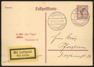 Germany 1927 Koeln Pforzheim Airmail Cover USED 110161