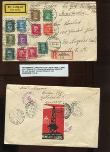 1927 REGISTERED IMPERIAL AIRWAYS COVER BERLIN- LONDON- LOS ANGELES WITH LABEL