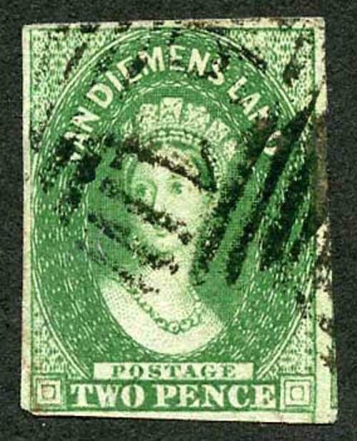 Tasmania Van Diemens Land SG16 2d green wmk Star Four margins cat 450 pounds