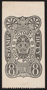 VICTORIA 1884 Stamp Duty £8 black Postal Fiscal PROOF.