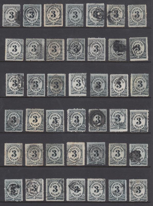 US Sc O49 used. 1873 3c black Post Office Dep't Official, 42 copies