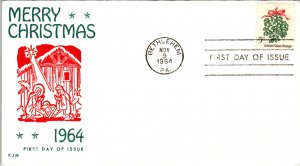 US 1255 Christmas KJM Label FDC