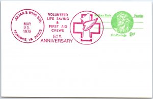 US POSTAL CARD SPECIAL EVENT POSTMARK VOLUNTEER LIFE SAVING & FIRST AID 1978 T3