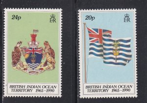 British Indian Ocean Territory # 108-109, 110, BIOT 25th Anniv., NH, 1/2 Cat.