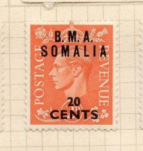 Somalia 1948 GVI Issue Fine Mint Hinged 20c. Surcharged BMA Optd NW-198922