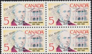 HISTORY = GEORGE BROWN = CANADA 1968 #484 Block of 4 MNH