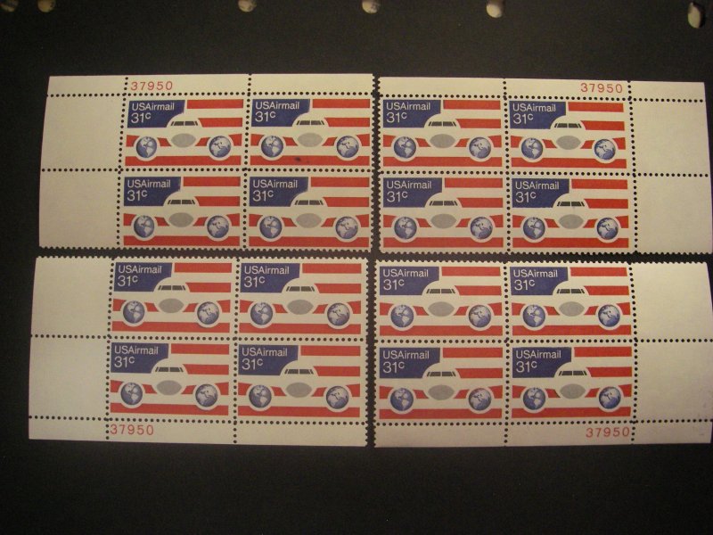 Scott C90, 31c Plane & Flag, PB4 #37950 x 4 Matched Set, MNH Airmail Beauties