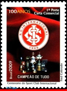 3104 BRAZIL 2009 CENT. INTERNACIONAL, SOCCER FOOTBALL , FAMOUS CLUBS, MNH