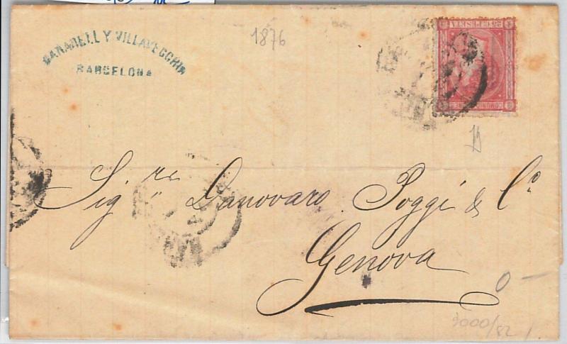 55909  -   SPAIN -  POSTAL HISTORY: Edifil 166 on  COVER to ITALY  1876