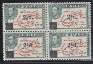 FIJI 1941 GVI 2½d on 2d SG267 MNH block of 4...............................A5163