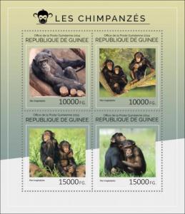 GUINEA 2014 SHEET CHIMPANZEES MONKEYS PRIMATES WILDLIFE