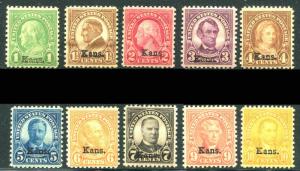 US 658-668 Kansas Overprint Complete Set Mint VG -VF OG NH SCV $431.50  (flp)