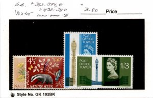 Great Britain, Postage Stamp, #393-394p, 438-439p MNH, 1963 Badger, Flower (AC)