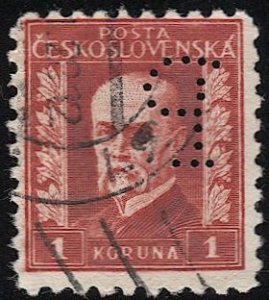 CZECHOSLOVAKIA  1927 Sc 131 Used 1k Masaryk (short mustache), + P perfin