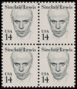 US 1856 Great Americans Sinclair Lewis 14c block (4 stamps) MNH 1985