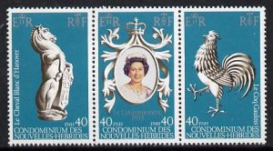 NEW HEBRIDES - 1978 - Coronation, 25th Anniv - Perf 3v Strip, French - M N H