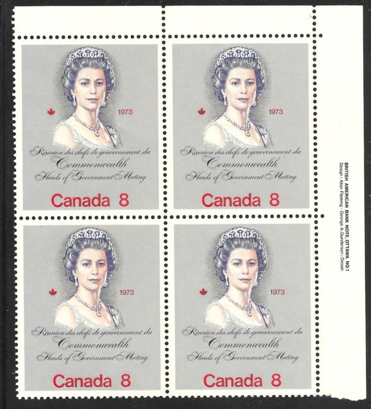 Canada 620ii: 8c Queen Elizabeth II, plate block, MNH, VF