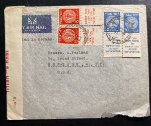 1940s Tel Aviv  Israel Censored Airmail Cover To New York Usa