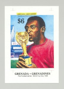 Grenada Grenadines 1990 Soccer Imperf Proof of S/S Black Text Instead of Silver