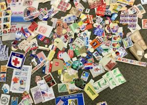 Hundreds of Patriotic Poster Stamps, Advertising labels  Foil, die cut, HUGE LOT