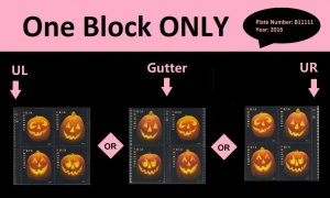 US 5140a Halloween Jack-O�-Lanterns F plate block B11111 MNH 2016