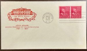 841 House of Farnam cachet John Adams Coils, Presidential Series FDC 1939