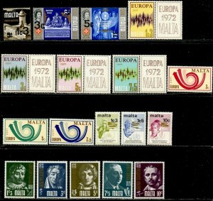 MALTA Sc#447-453, 469-494 1972-75 Nine Complete Sets OG Mint Most NH