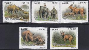 Zaire # 1403-1407, National Parks Anniversary - Animals, NH, 1/2 Cat.