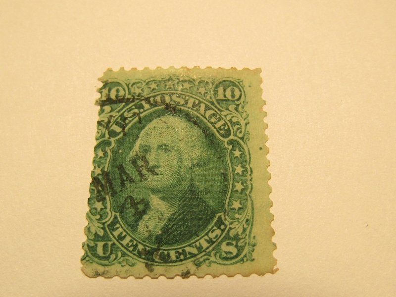 US Stamps - Scott # 96 - Used - 9x13mm Grill,Certif. Perforations-Cut in at Left