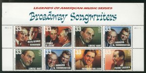 US #3345 - 50, 33c Broadway Songwriters,  BLOCK, VF mint never hinged, Fresh ...