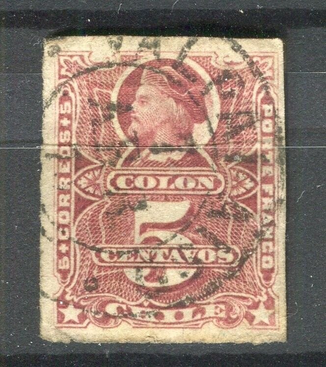 CHILE; 1870s classic Columbus issue fine used 5c. value + POSTMARK