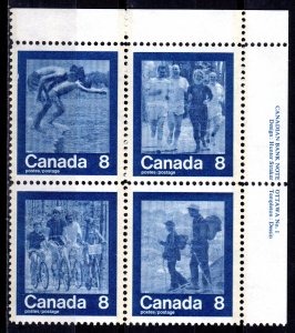 Canada 1974 Sc#632a KEEP FIT/BICYCLING/MONTREAL OLYMPICS Block of 4 MNH