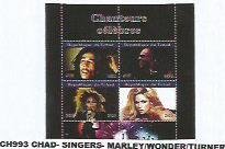 CHAD - 2020 - Singers, Marley, Wonder, Turner - Perf 4v Sheet -Mint Never Hinged