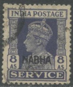 INDIA-Nabha State Sc#O48 1948 Ovpt. on 8a Blue Violet KGVI Used