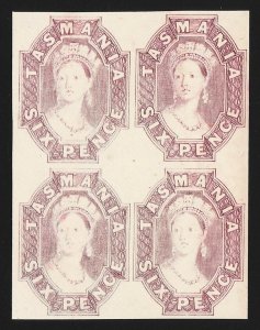 TASMANIA 1858 QV Chalon 6d lilac, official reprint block. normals cat £600.