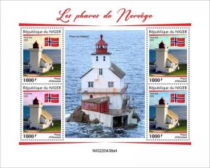 Niger - 2022 Norwegian Lighthouses - 4 Stamp Sheet - NIG220438a4