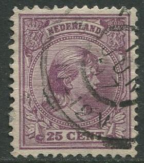 Netherland - Scott 48- Princess Wilhelmina -1891 - Used - Single 25c stamp