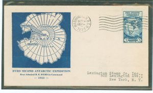 US 733 1933 3c Byrd Second Antarctic Expedition (perf single) on an addressed (typed) FDC with a Persons (first) cachet