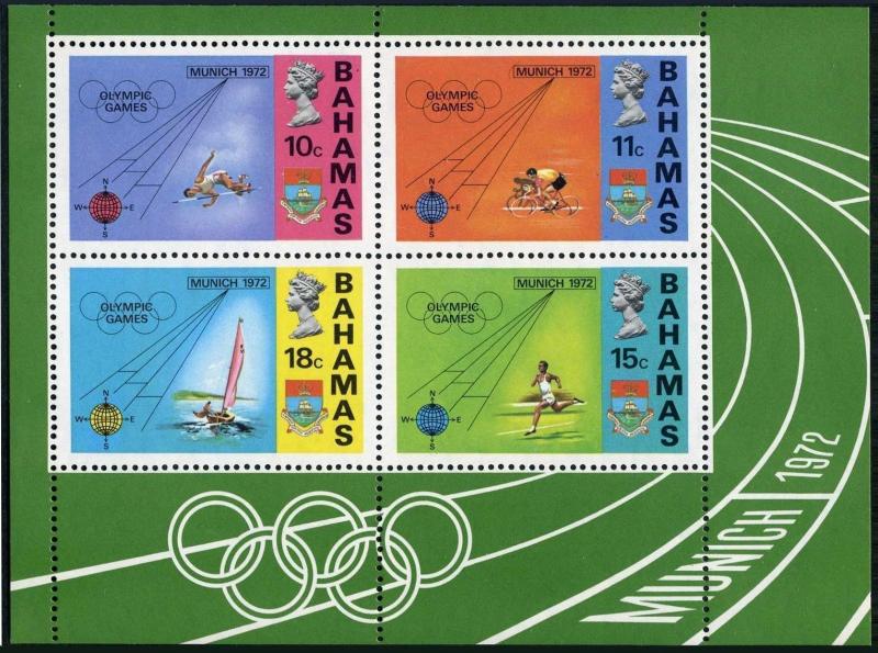 Bahamas 335-338,338a,MNH.Michel 340-343,Bl.5. Olympics Munich-1972.Sailing,Jump,