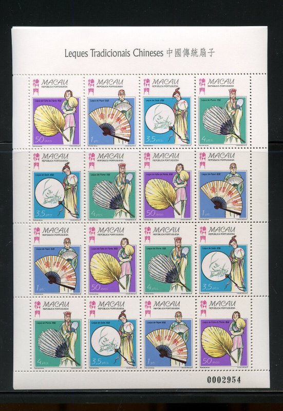 MACAU CHINA 1997 TRADITIONAL FANS SHEET  MINT NH