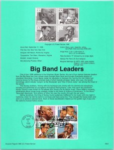 USPS SOUVENIR PAGE BIG BAND LEADRES SETENANT BLOCK OF (4) 1996