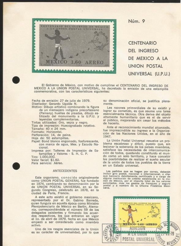 L) 1979 MEXICO, CENTENNIAL OF THE INCOME OF MEXICO TO THE UNIVERSAL POSTAL UNION 