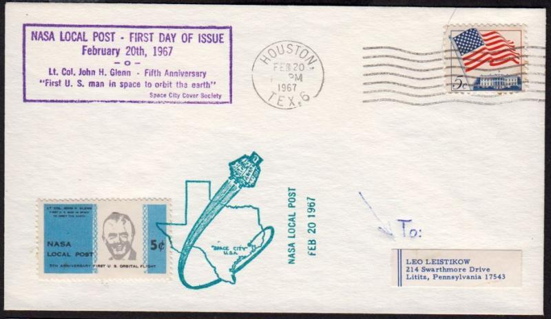 1967 NASA Local Post Feb 20th John Glenn  Houston TX