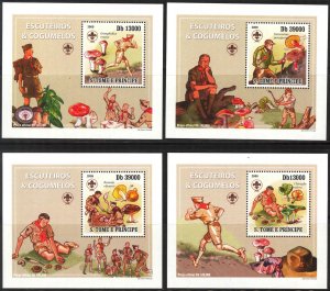 {017} Sao Tome & Principe 2009 Boy Scouts Mushrooms 4 S/S Deluxe MNH**