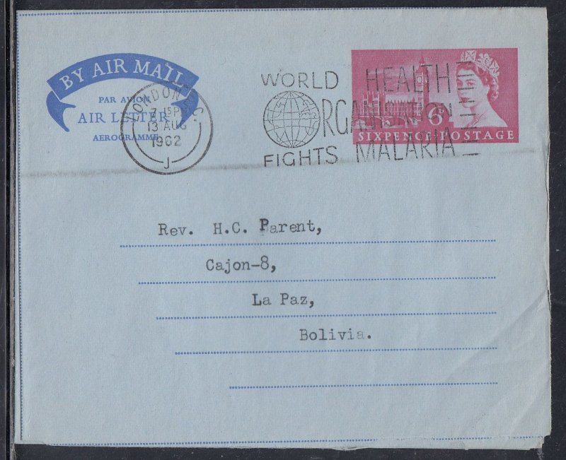 Great Britain - Aug 1, 1960  6d Aerogramme to Bolivia